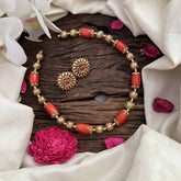 Vriksham Heritage Charm in Red & Gold Bloom Coral Bead Neckpiece-G20644